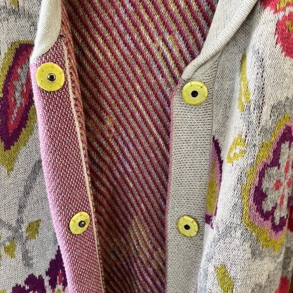 Sundance Grey and Purple Flowered Long Wool & Alpaca Sweater Coat, M - Picture 3 of 7